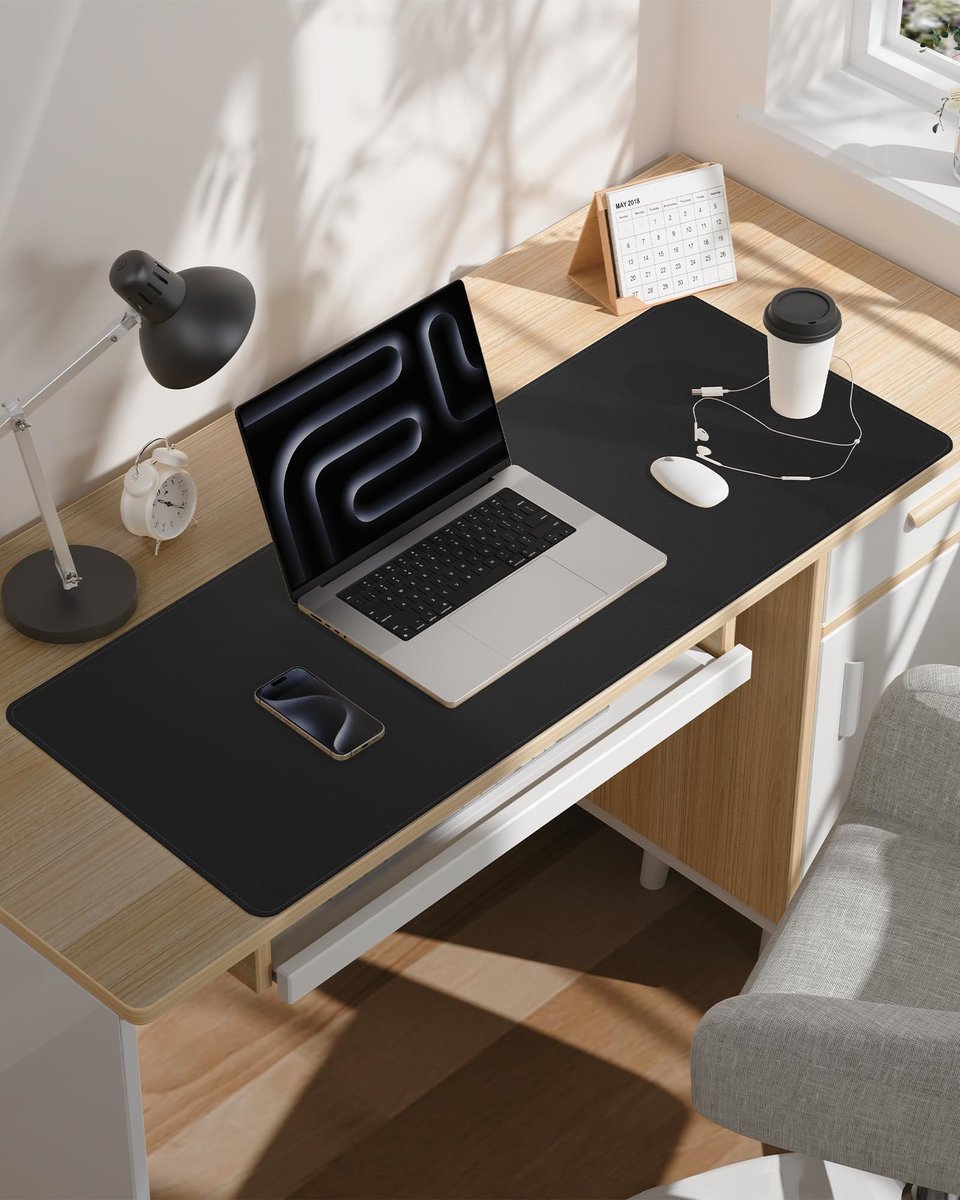 SnelShoppen - Lederen Bureaulegger Muismat - Antislip Waterdicht Tafelmat voor Kantoor en Thuis - Large Desk Mouse Pad 80x40cm - Zwart - Ideaal voor S