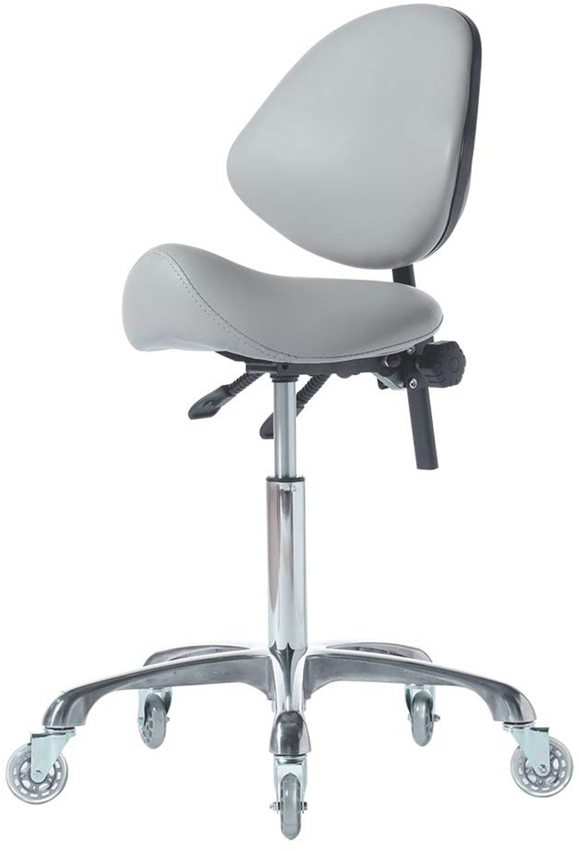 SnelShoppen - Hydraulisch Zadel met Verstelbare Wielen - Robuust Tot 204 kg - Voor Schoonheidssalon, Massage, Kliniek en Kantoor - Grijs