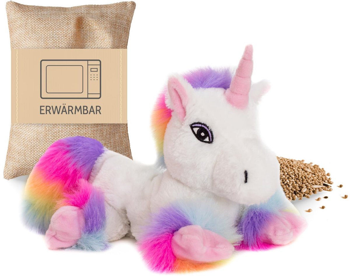 SnelShoppen - Plush Premium Eenhoorn Warmtekussen met Regenboog, Uitneembaar Warmte Kussen, Zacht Speelgoed voor Kinderen, Perfect voor Feestjes en Sl