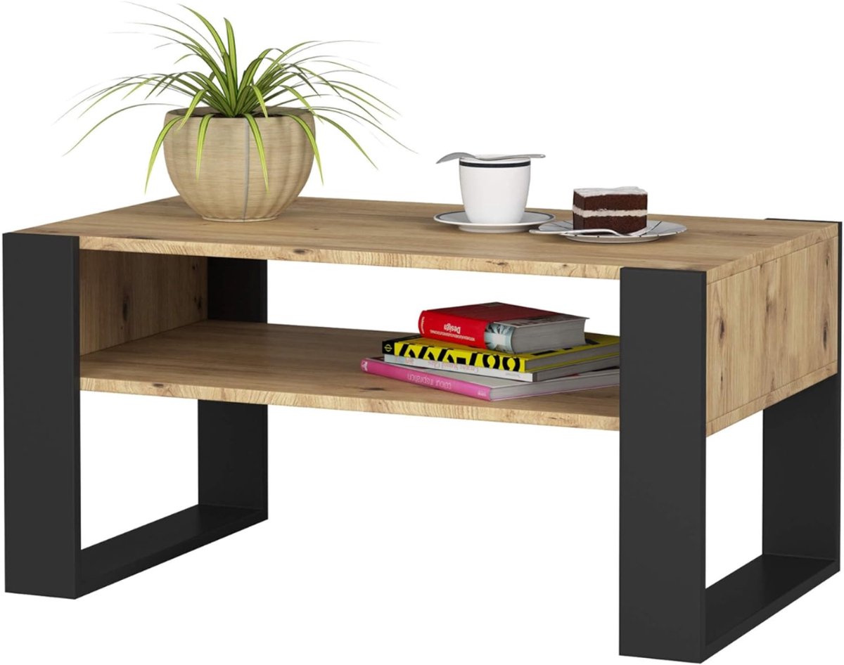NIVA® Salontafel - Salontafel met Opbergruimte - Salon Tafel - Zwart en Bruin - 53cm x 92cm x 45cm