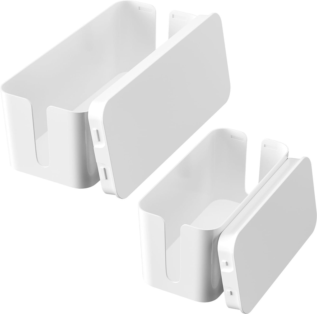SnelShoppen - Set van 2 Kabelafdekkingen en Stekkerdoos, Opbergdoos voor Elektrische Kabels van Kunststof, Kabelbeheerbox, Medium en Klein, Wit, Ideaa
