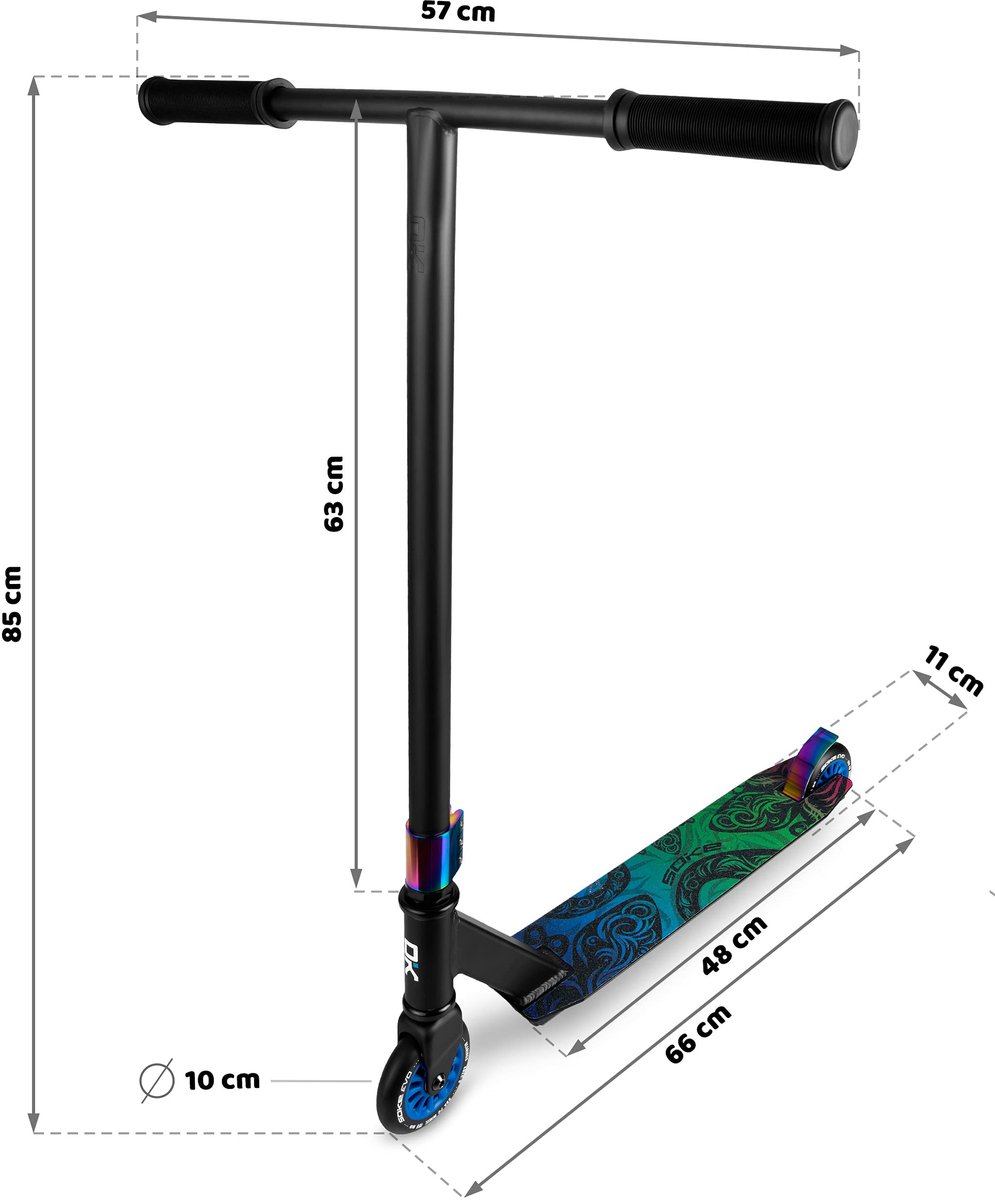 SnelShoppen - Stunt Scooter Kick Scooter voor Kinderen en Volwassenen - SOKE PRO Street Neo - Chrome - ABEC 9 Lagers - 100x24 mm - Verschillende Ontwe