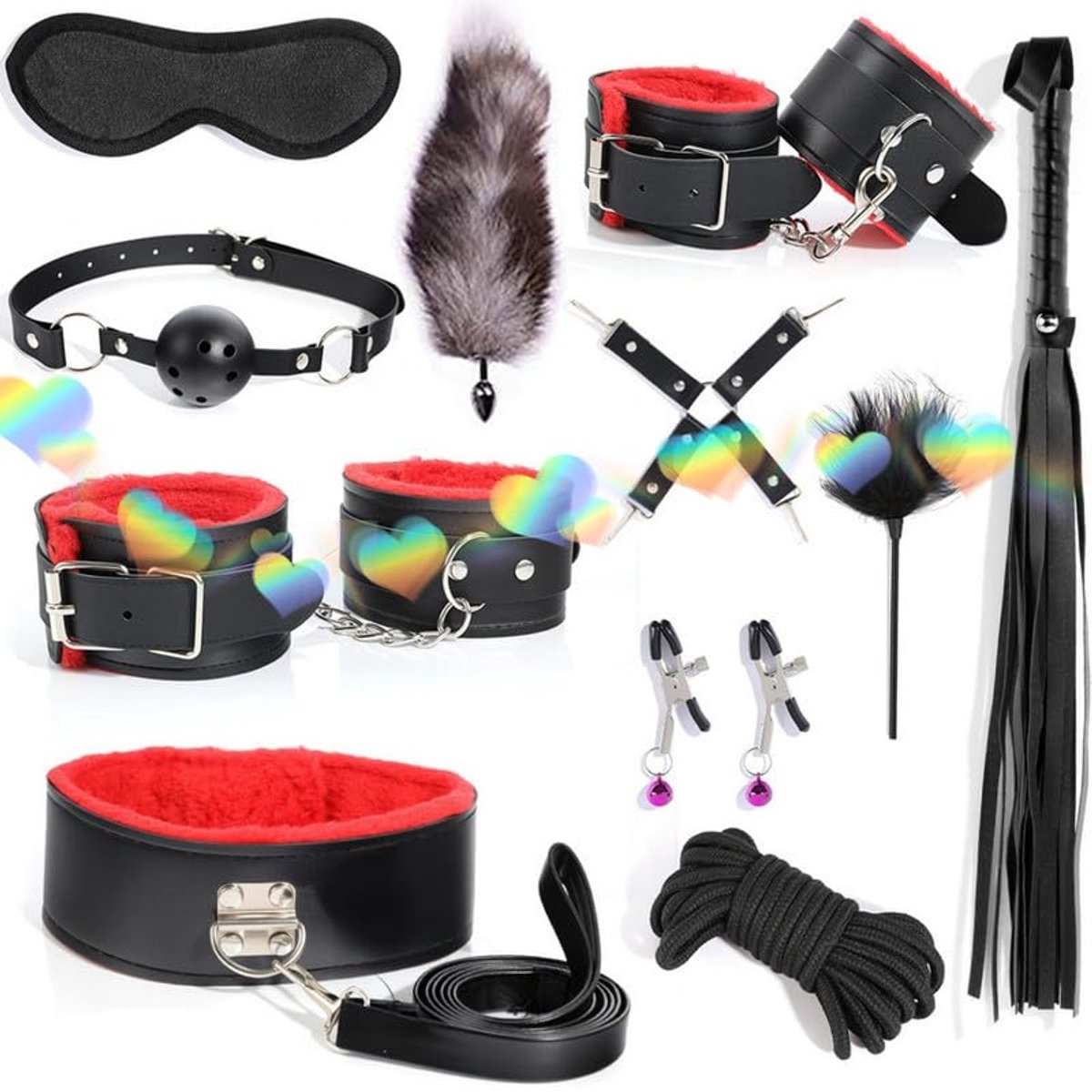 SnelShoppen - 11 Stuk Verstelbare Zachte Lederen Sport Combinatie Set Met Pluche Voering, Veerstok, Training Zweep Voor Dieren, Training, Sport, Buite