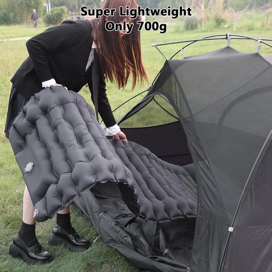 Opblaasbare Slaapmat - Luchtbed Kamperen - Buiten Ontspannen - Ingebouwde Voetpomp - 195 x 66 cm - Koelgrijs — afbeelding 2