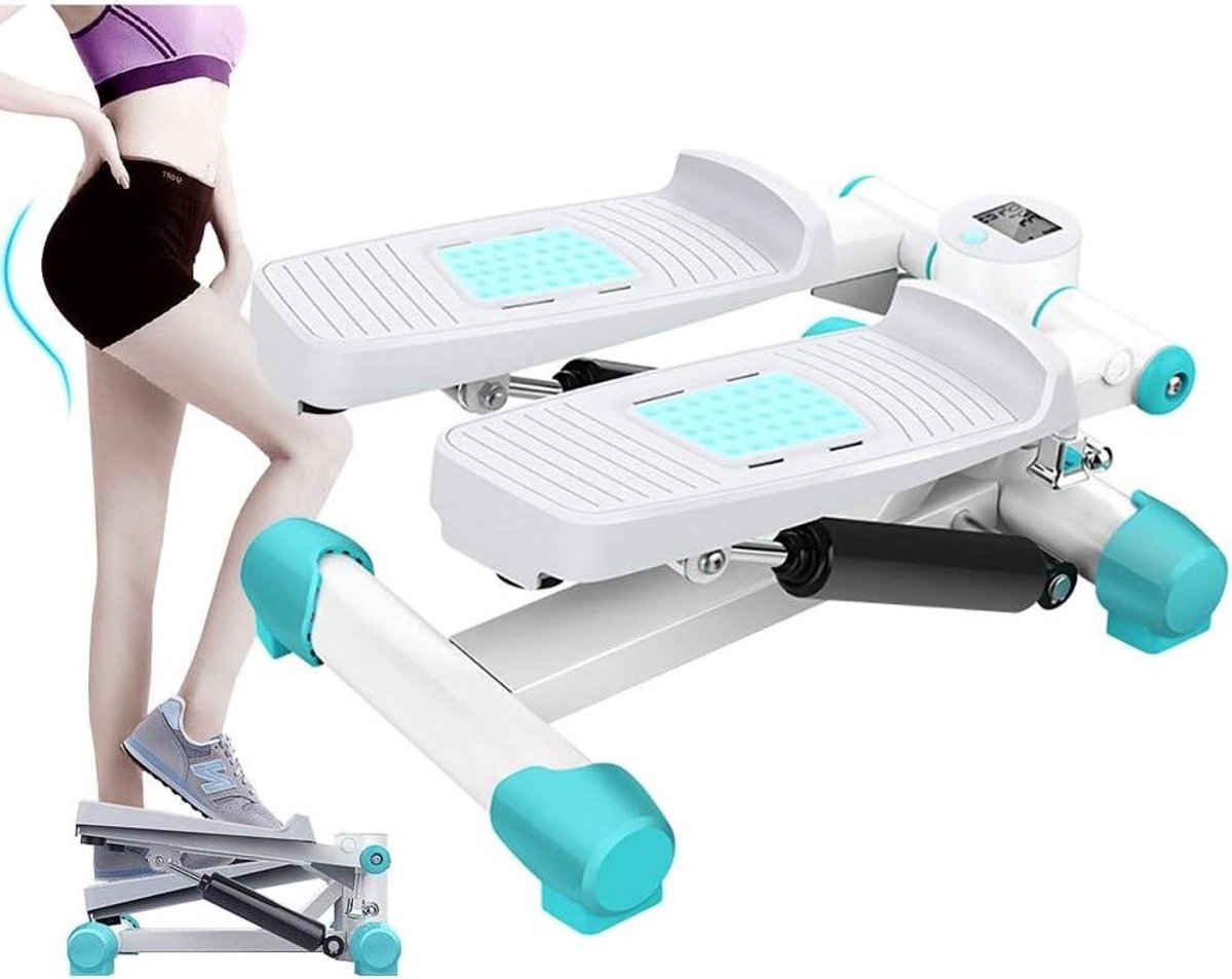 Stepper met Display - Fitnessapparaat Cardio - Thuis trainen - Geen installatie nodig - 100 KG draagvermogen - Witgrijs groen
