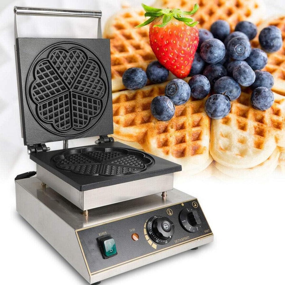 Wafelijzer Hartjes - Wafelmaker Belgisch - Hartige Wafels Bakken - Snel Verwarmend - 1750 Watt - Roestvrij Staal