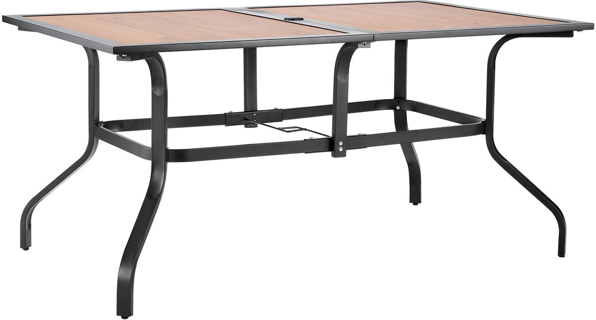 Terrastafel, Tuintafel, Balkontafel (1505 X 960 X 725 mm) Gemaakt van Koolstofstaal en Dpc-Tafelblad, Eettafel voor Tuin, Terras en Balkon, Waterbestendig, met 35 mm Parasolgat, Draagkracht 68,04 kg