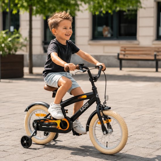 SJOEF Cruise Jongensfiets 14 inch Mat Zwart - Kinderfiets met zijwieltjes - Leeftijd 3, 4 & 5 jaar - Kledingmaat 98-108 - Fiets 14 inch van SJOEF — afbeelding 5