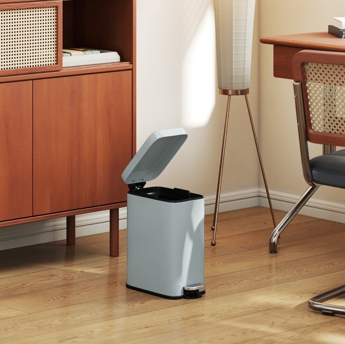 Desmiu Pedaalemmer Compact Met Binnenemmer 5 Liter Metaal Grijs Voor Slaapkamer Badkamer En Kantoor Met Voetpedaal