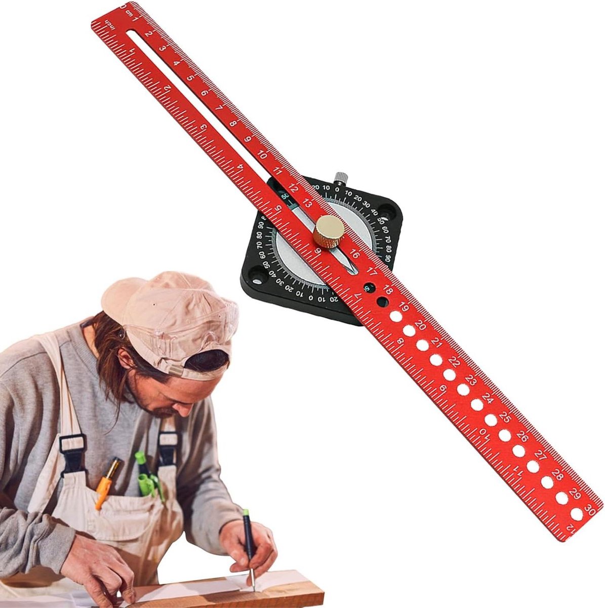 Houtbewerkingsgereedschap - Tekenhulp - Nauwkeurig Tekenen - 360 Graden Verstelbaar - 30 cm Liniaal - Zilver