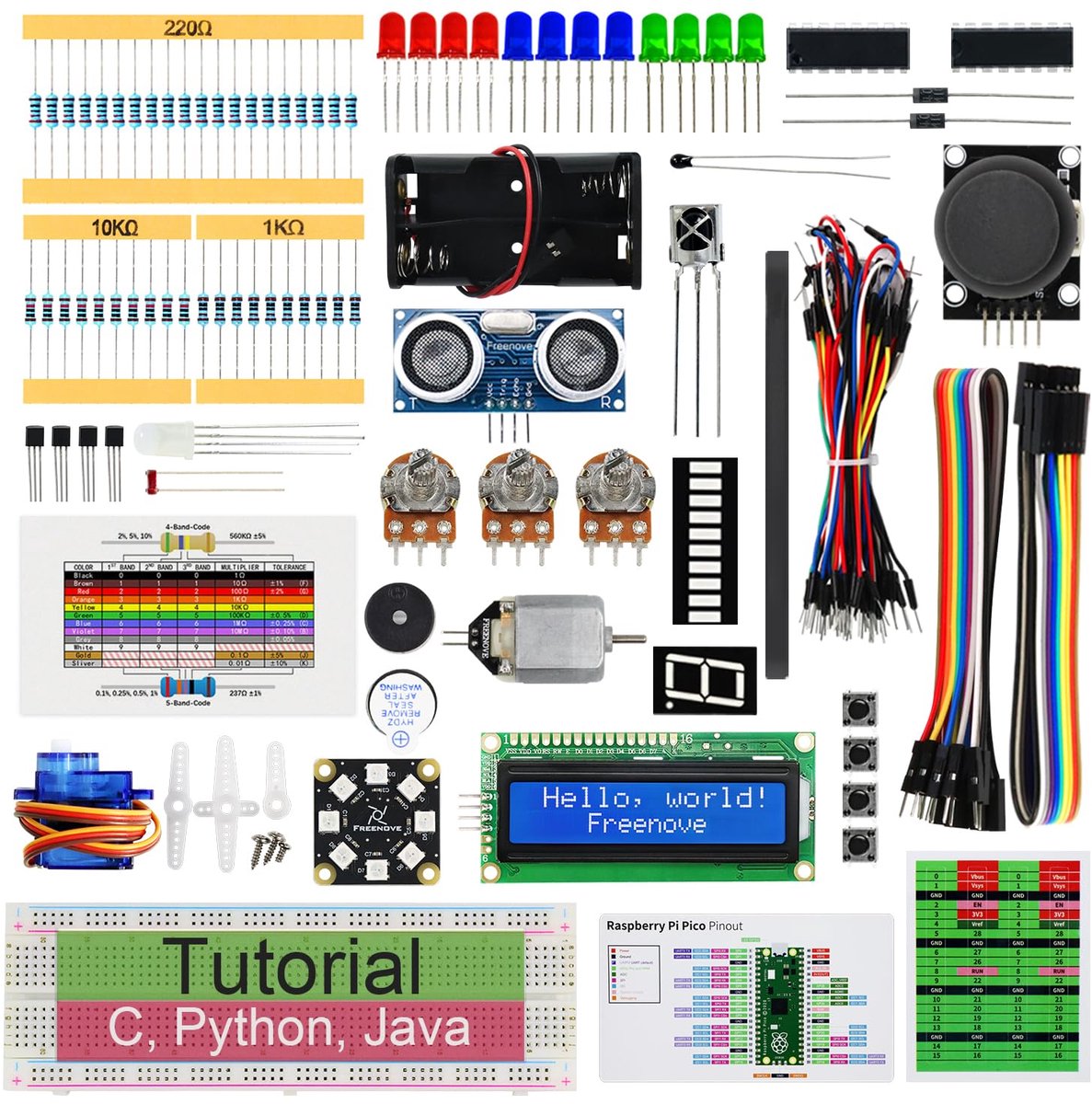 SnelShoppen - Freenove Super Starter Kit Raspberry Pi Pico 1 2 W - 588-Pagina's Tutorial, 175 Onderdelen, 94 Projecten, Python C Java Code - Perfect v