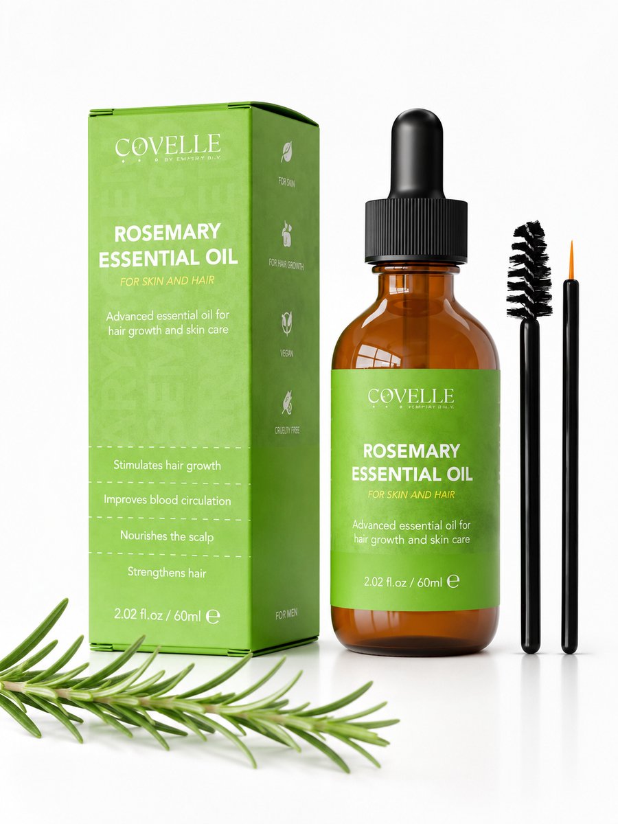 Bol.com Covelle - Rozemarijn Haarolie - 60ml - Haarserum - Haaruitval - Wenkbrauw - Wimperserum - olie - Rosemary- hair oil - Ba... aanbieding