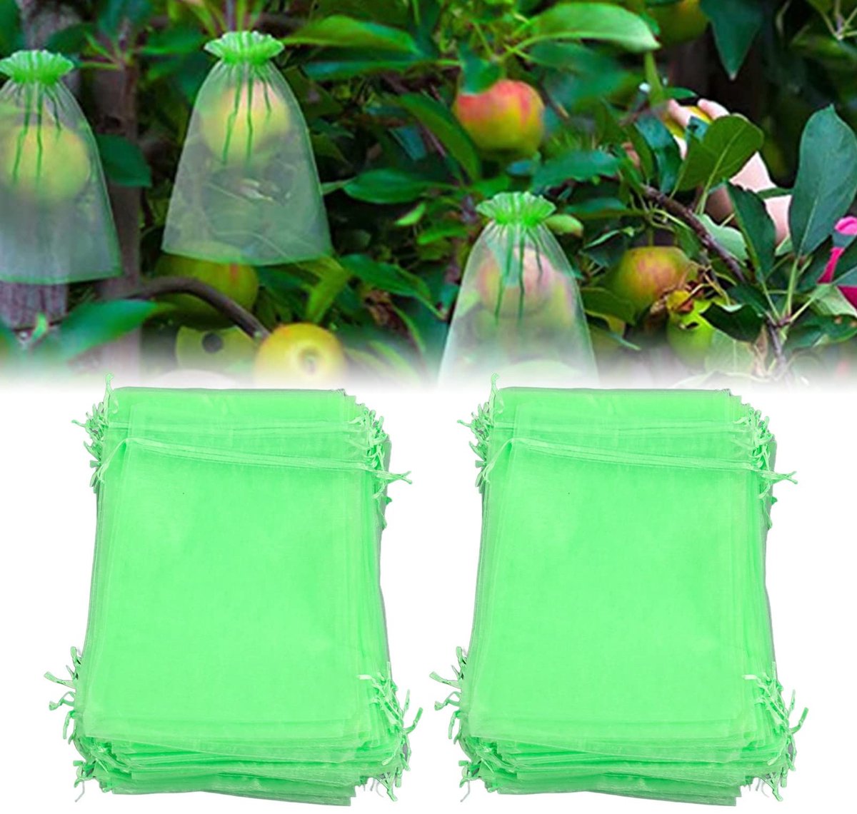 SnelShoppen - 100 Stuks Herbruikbare Fruitbeschermingszakken voor Fruitbomen en Groenten met Trekkoord - Ideaal voor Tuin, Fruitbescherming, 20x30 cm