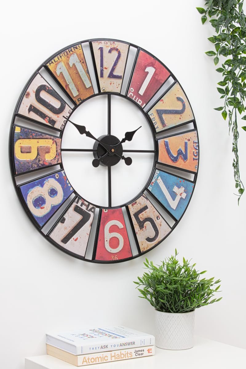 SnelShoppen - Grote vintage wandklok retro 60 cm - stille niet-tikkende oversized metalen kleurrijke wandklok - decoratieve ronde klok voor woonkamer,