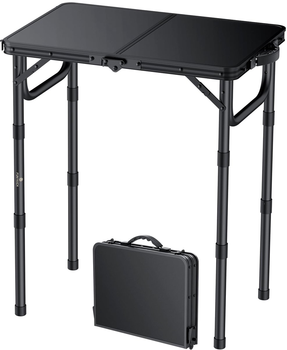 SnelShoppen - Opvouwbare Campingtafel 58x40 cm - Multifunctionele Klaptafel met 3 Hoogtes (26/48/70 cm) - Draagbare Aluminium Vouwtafel voor Picknick,