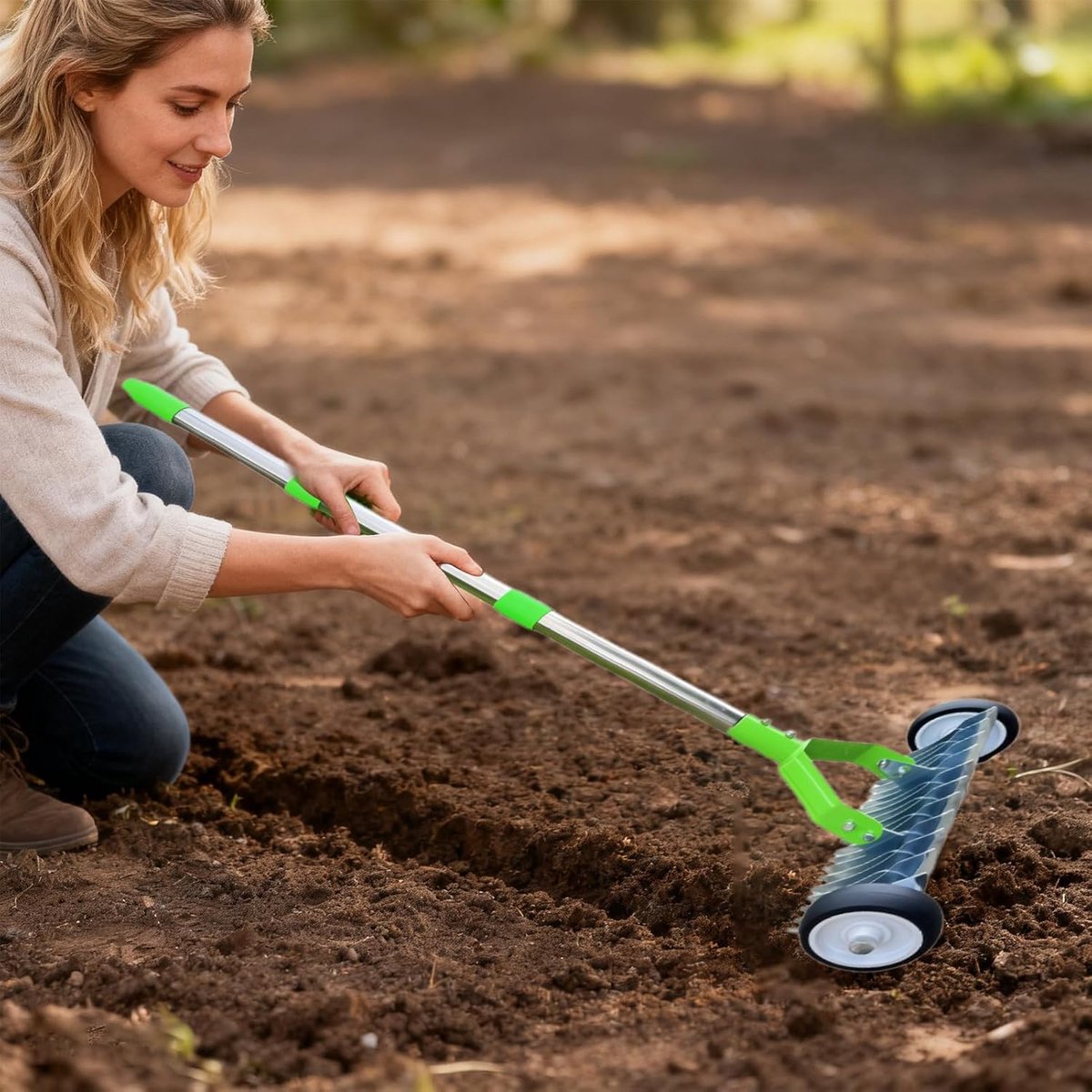 Tuin Hark - Landschap Gereedschap - Gazon Onderhoud - Verstelbare Lange Steel - 130 cm - Grijs