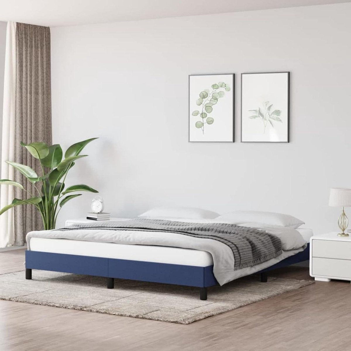 Bedframe van stof - Modern bed - Goede nachtrust - Stabiele steunpoten - 160 x 200 cm - Blauw