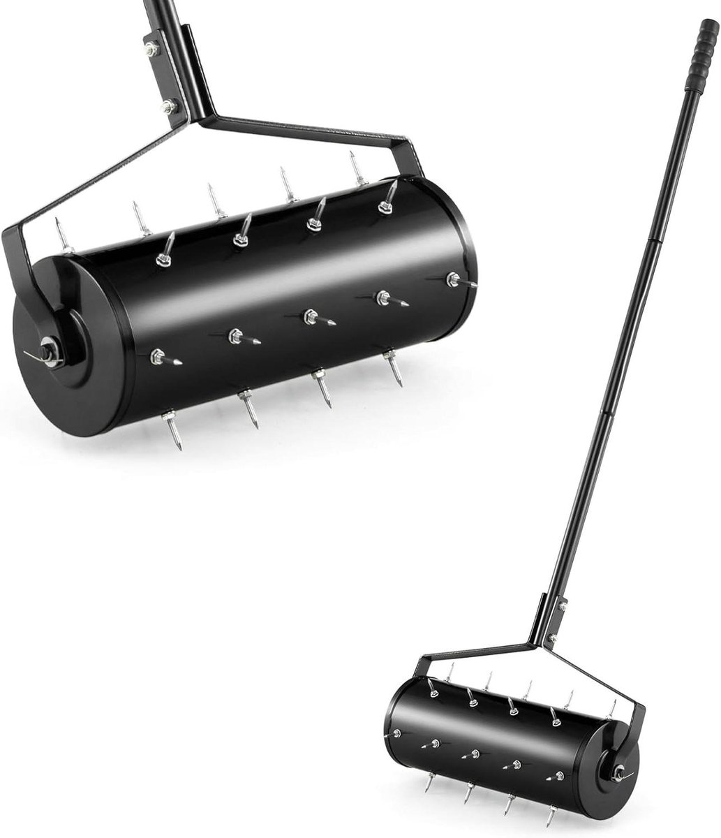 Gazonbeluchter Wals - Handmatige Verticuteerder - Gazon Onderhoud - Gewogen Trommel Ontwerp - 44 x 128 cm - Zwart