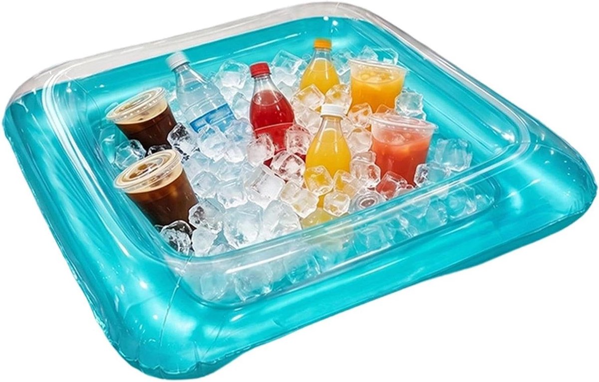 Opblaasbare IJsbak - Drijvend Dienblad - Feestjes Organiseren - Met Afvoerplug - 60 x 60 cm - Transparant Blauw