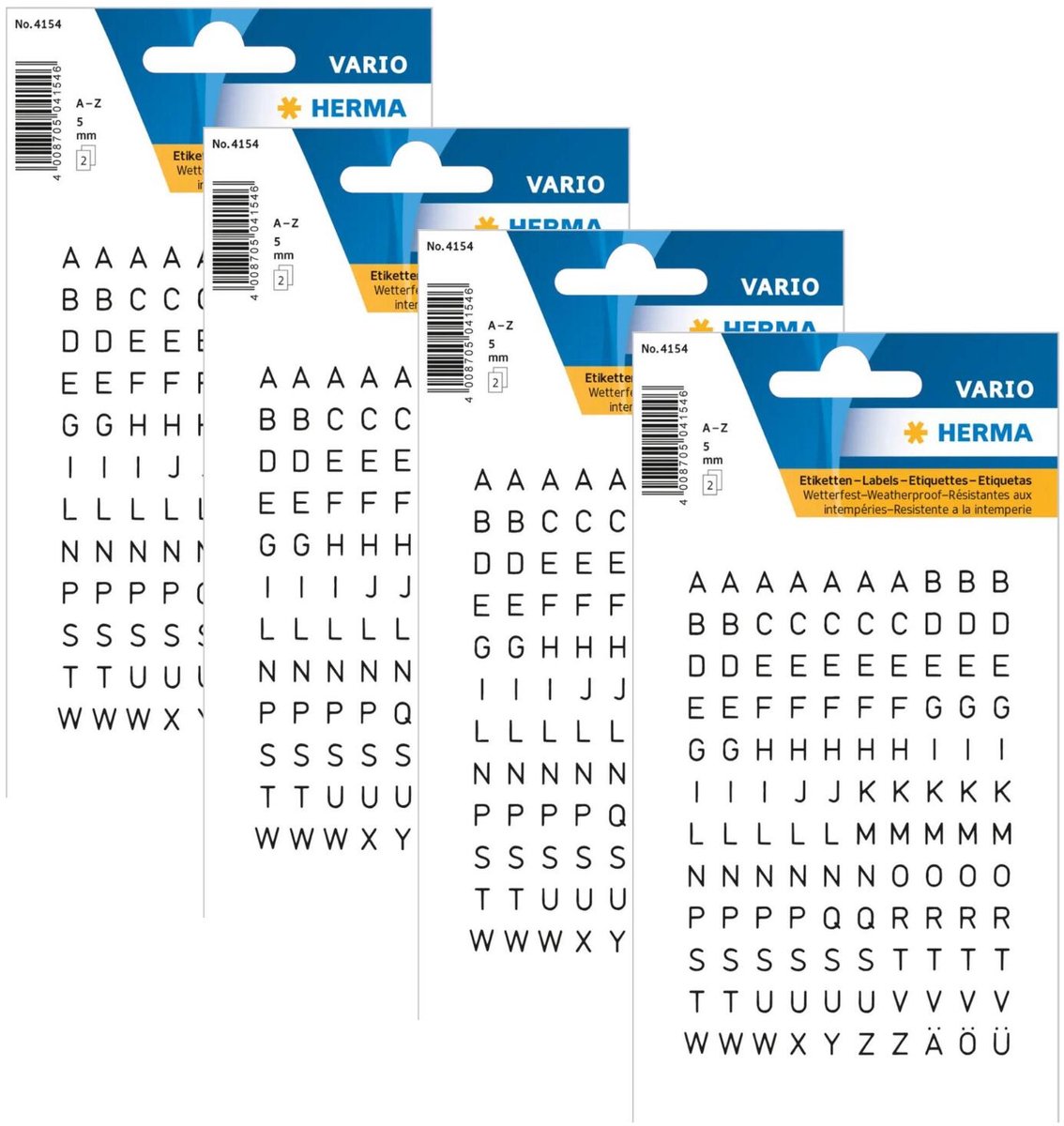 Herma Alfabet plak letters A-Z Stickers - 4x vellen - zwart - 5 mm - watervast