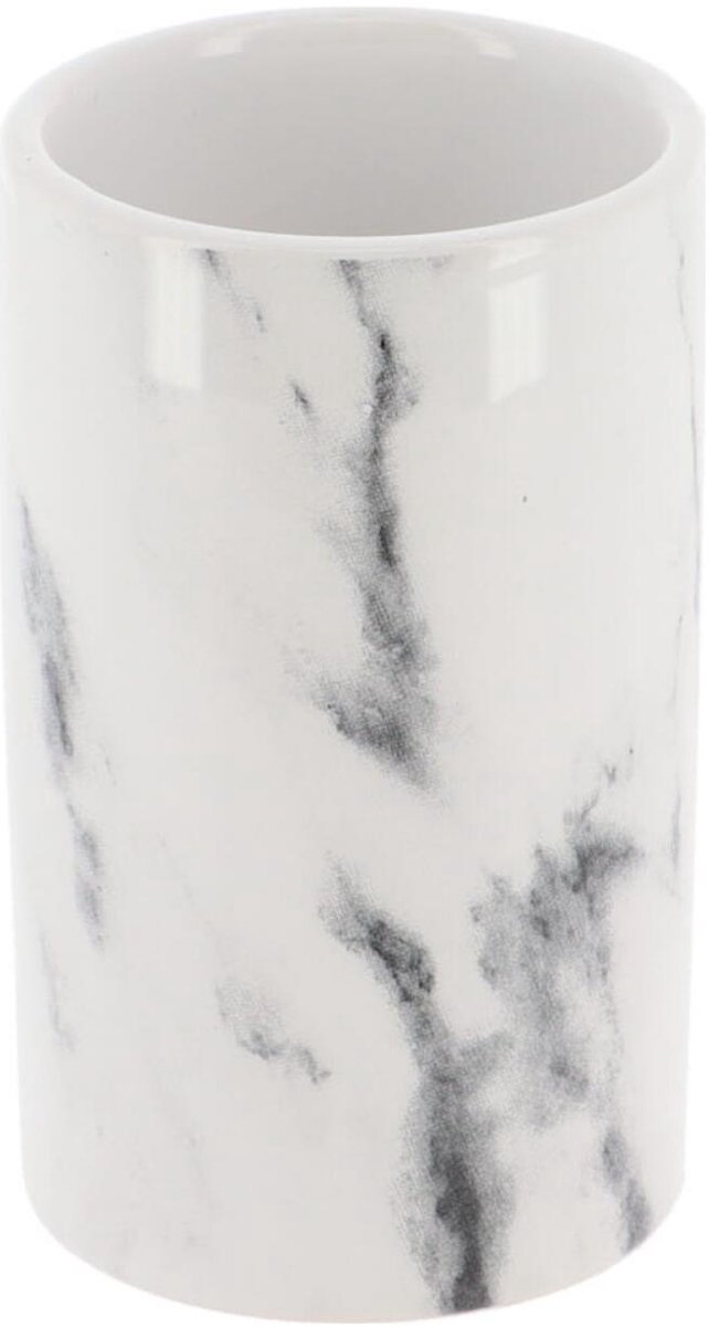 Tendance tandenborstelhouder Vienna - wit marmer - dolomiet - H10 x D6 cm - drinkbeker