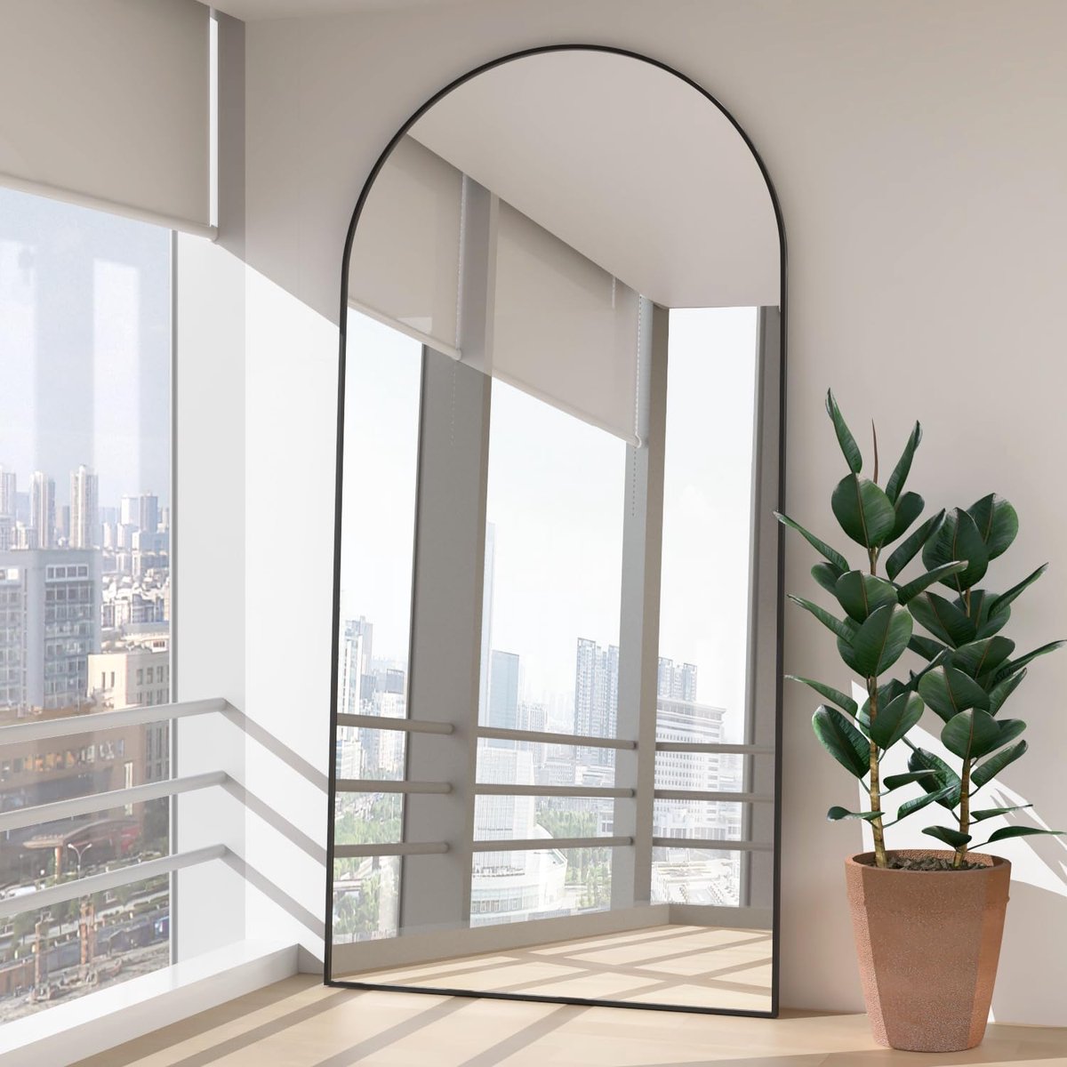 SnelShoppen - Grote Gebogen Vloerspiegel 193x86 cm - Volledige Staande Spiegel in Zwart voor Woonkamer, Kleedkamer, Luxe Interieur