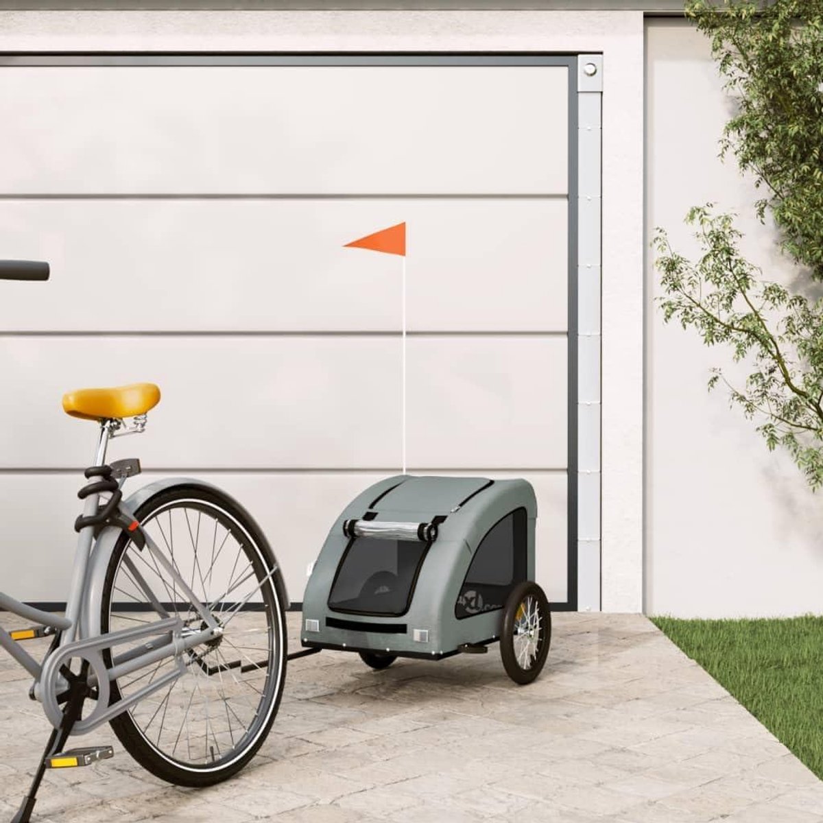 Fietskar Huisdier - Hondenkar Aanhanger - Comfortabel Reizen - Stevig IJzeren Frame - 77 x 54.5 cm - Grijs