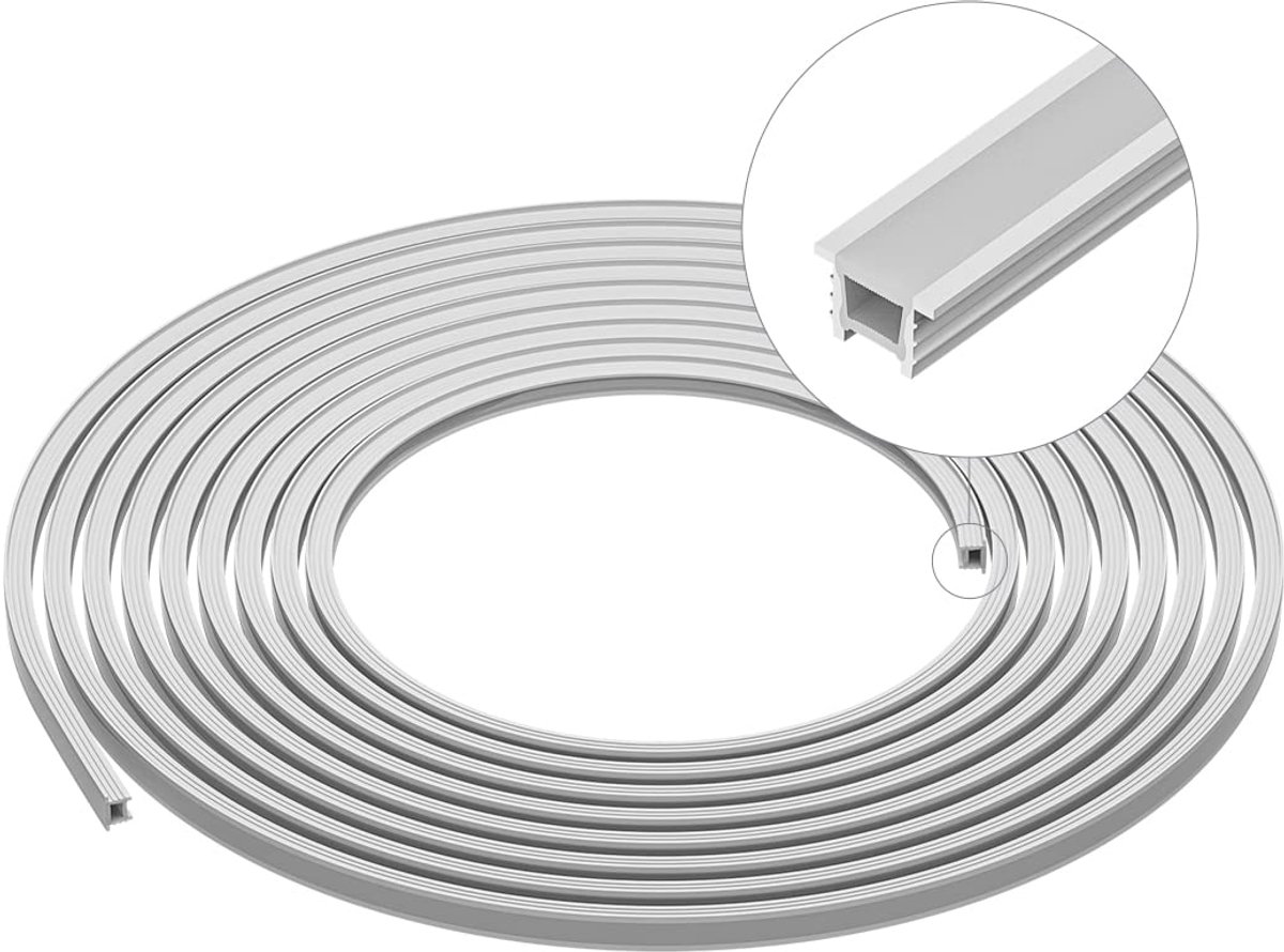 SnelShoppen - SEZO LED-profiel siliconen T1212 5 m vlekloos LED neon opbouw profiel voor 7 mm flexibele LED-strip verlichting IP67 waterdicht 12 x 12
