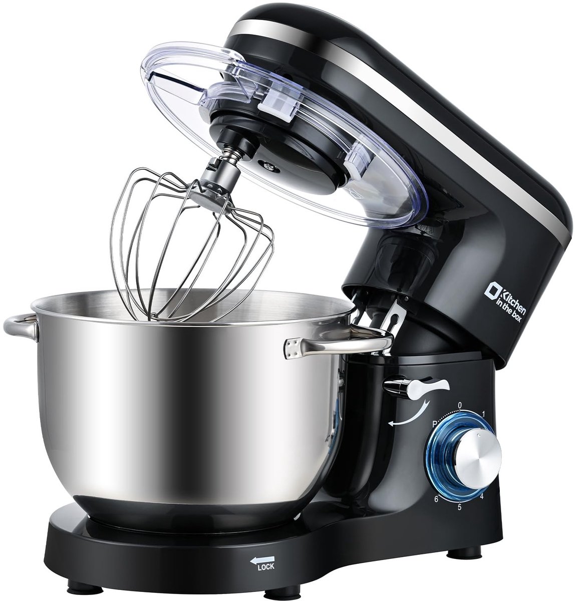 SnelShoppen - Keukenmachine 6,2 L Staande Mixer 1400W - Deegmixer met Planetaire Mengtechniek, Menghaak, Deeghaak, Garde - Zwart, Perfect voor Keuken,