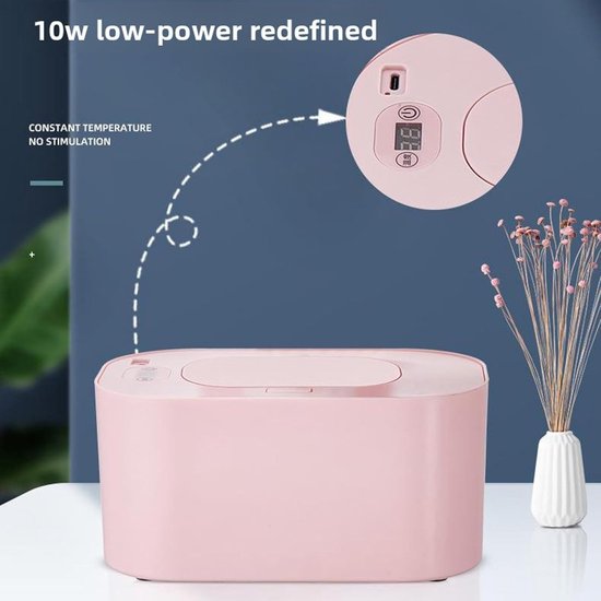 USB Doekjeswarmer - Draagbare Verwarmer - Babyverzorging Thuis - Instelbare Temperatuur - Voor 80 Doekjes - Roze — afbeelding 2