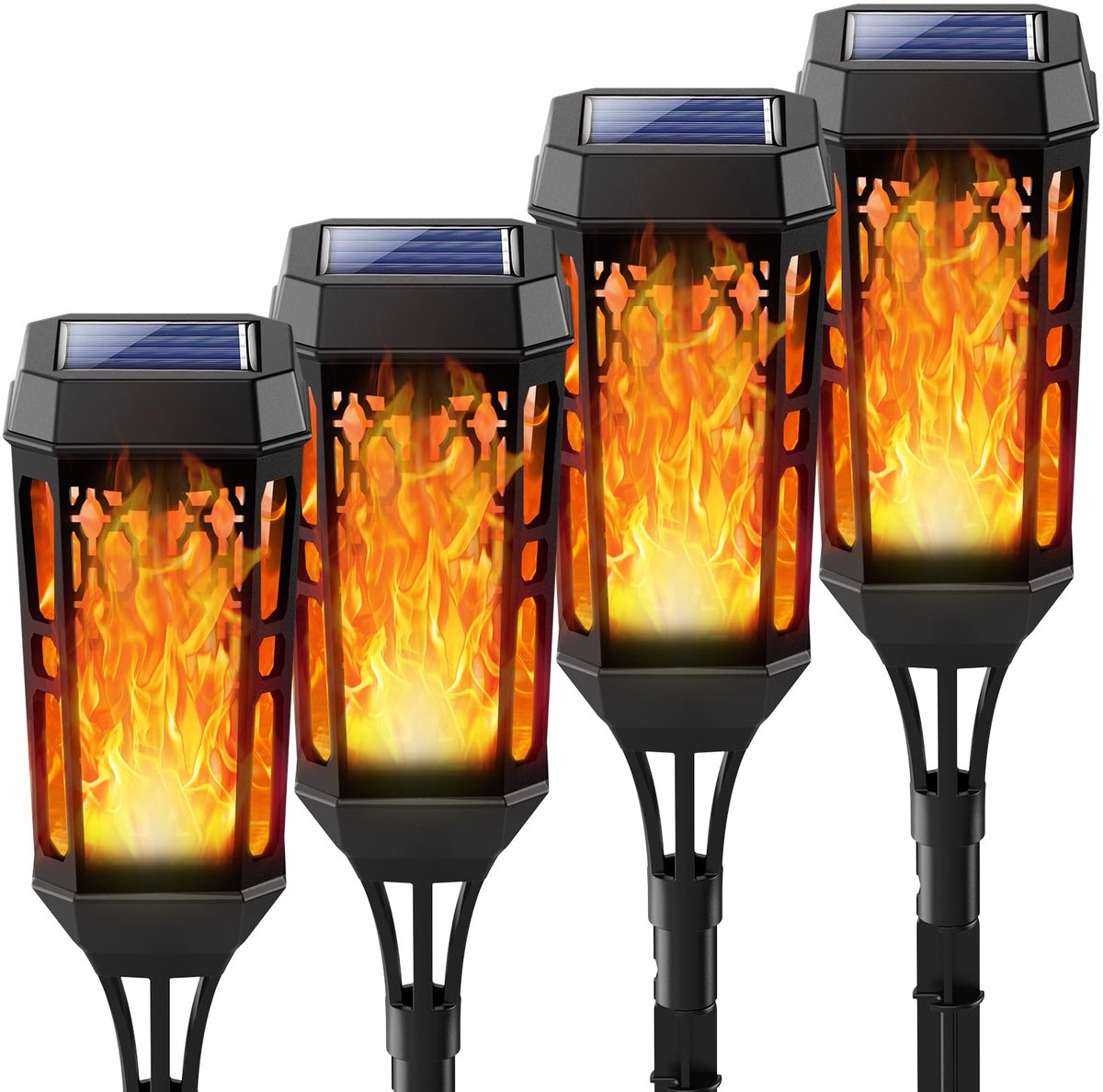 SnelShoppen - Joltix Solarverlichting Tuin 4 Stuks - Zonne-Energie Tuinlamp met Realistisch Vlameffect - IP65 Waterdicht - Automatisch Aan/Uit voor Bu