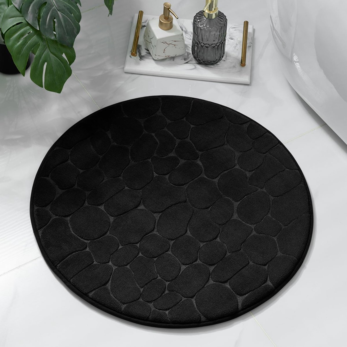 SnelShoppen - Badmat Traagschuim 60x60 cm Antislip Absorberend Decoratief Zwart voor Badkamer en Woonkamer