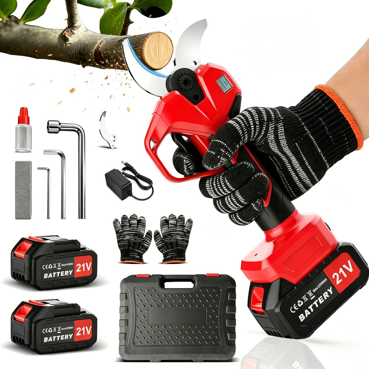 SnelShoppen - Elektrische Snoeischaar 50mm Brushless 730W met 2x 4000mAh Batterijen - Perfect voor Tuinonderhoud en Snoeien van Takken