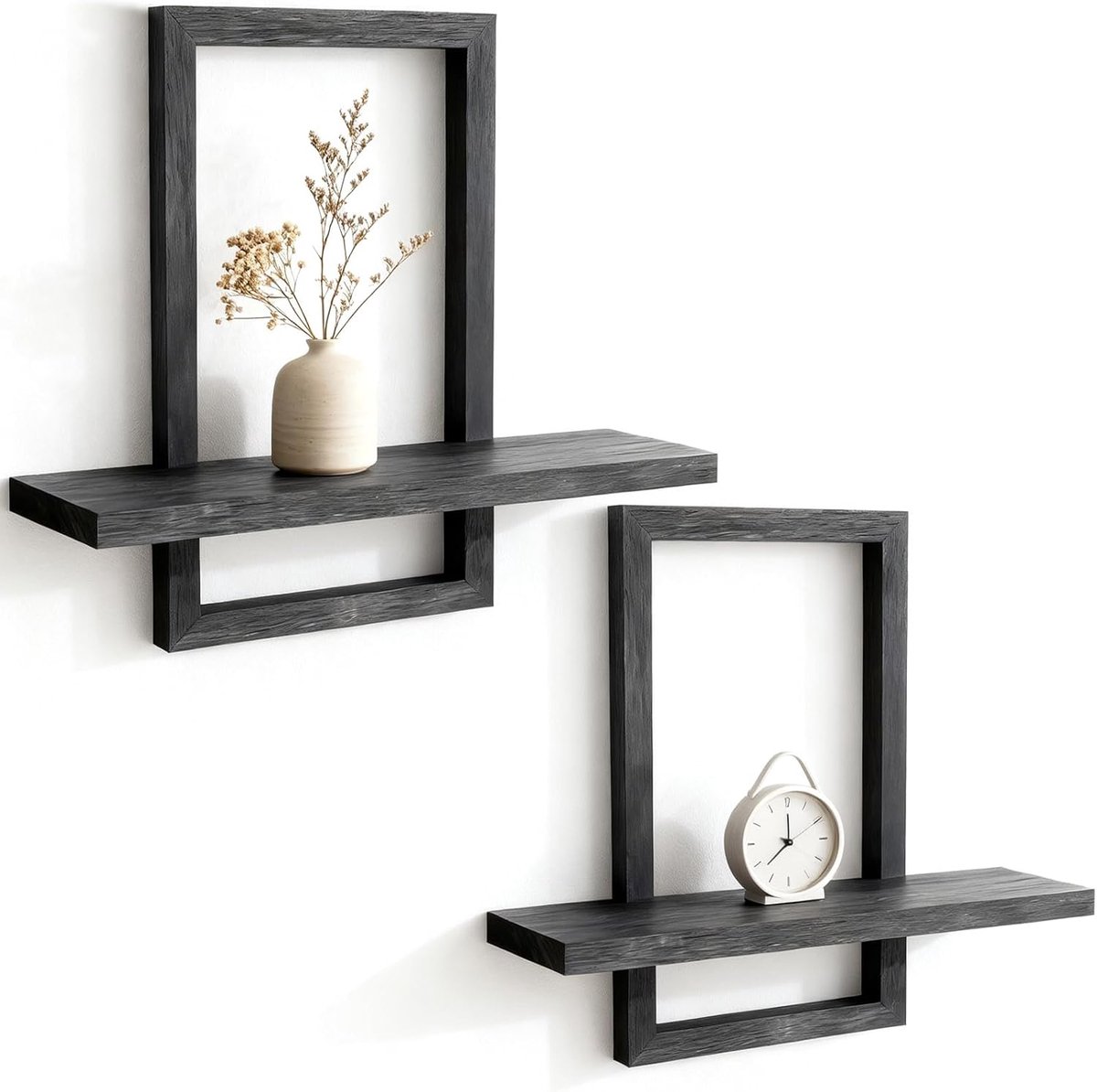 Set van 2 houten wandrekken: zwevende wandplanken