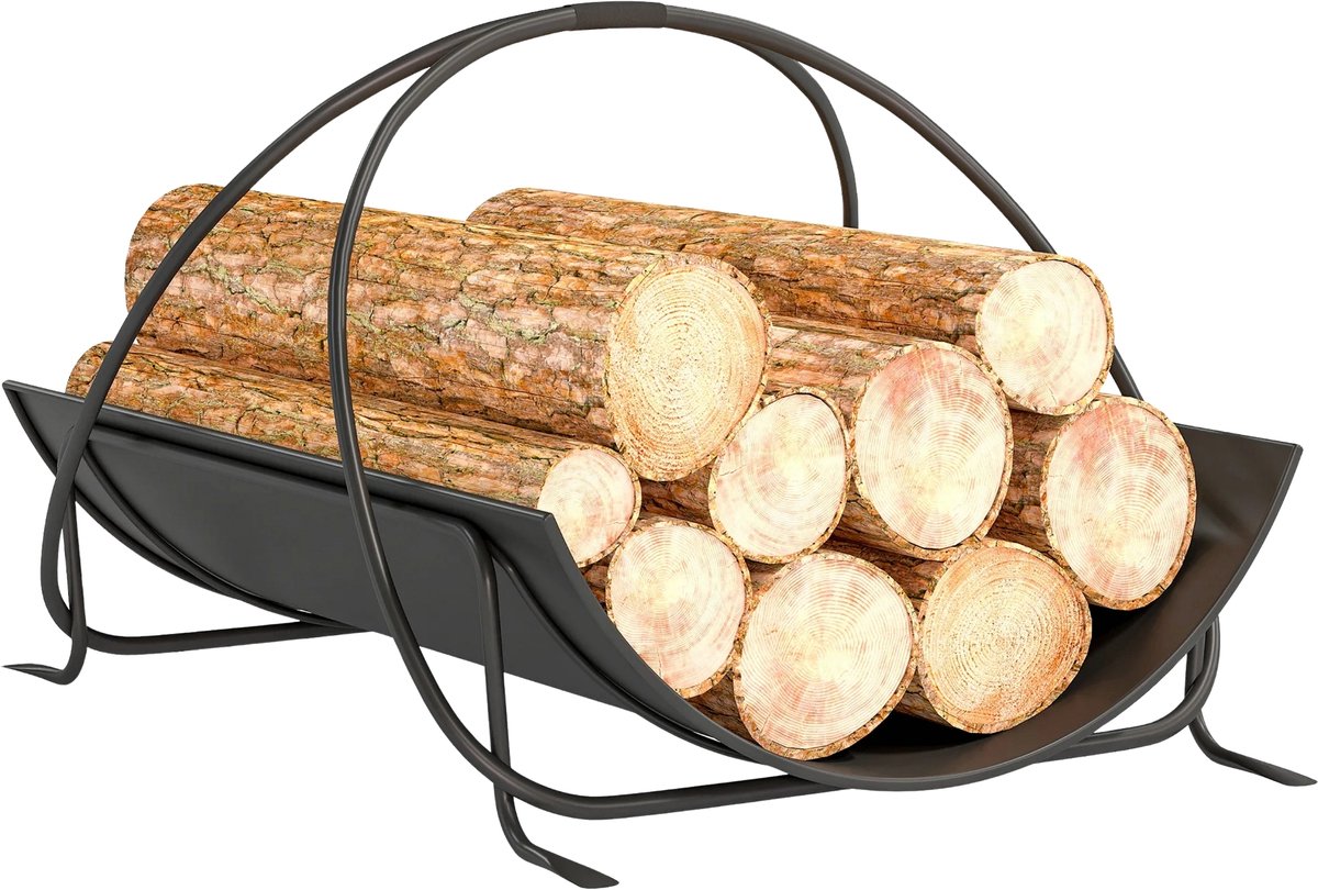 Geometrisch Brandhoutrek voor Binnen 51x38x33 cm – Houtopslag voor Open Haard – Zwart