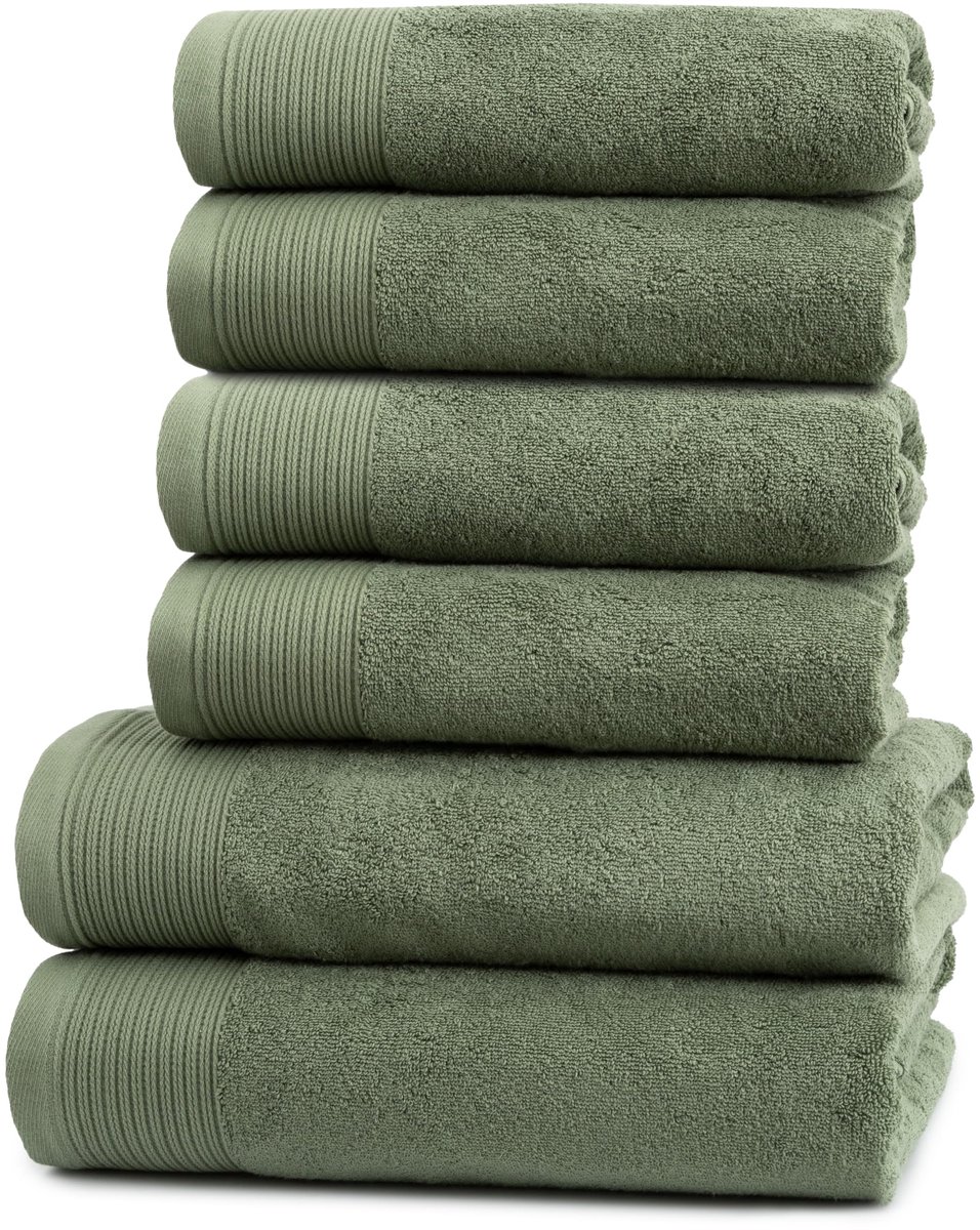 SnelShoppen - Ferò Luxe handdoekenset 6 stuks, 100% katoen, premium low twist, 550 g/m², ultrazacht en absorberend, groen, 4 gezichtsdoeken 50x100cm &
