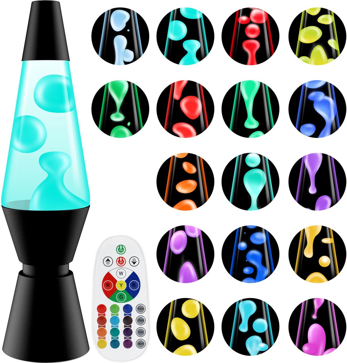 SnelShoppen - Besight Lavalamp met 17 Kleuren, Afstandsbediening, LED Liquid Motion Lamp, Glitter Nachtlampje voor Kinderen en Volwassenen, Sfeerlicht