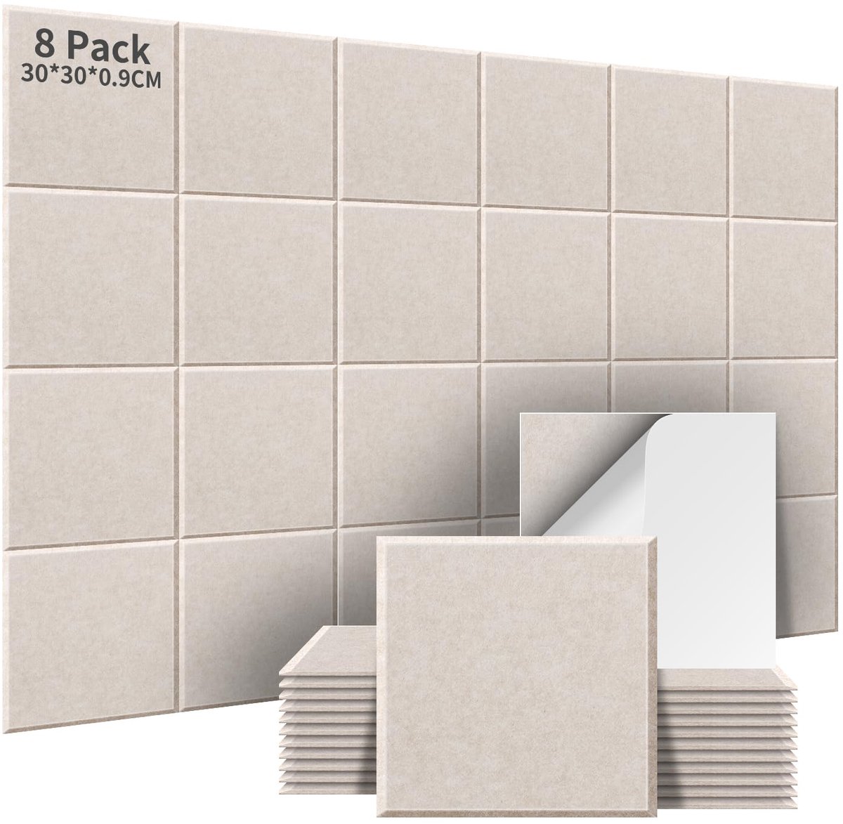 SnelShoppen - 8 Stuks Akoestische Panelen Zelfklevend Geluidsabsorberend Hoge Dichtheid Licht Beige 30x30x0.9cm - Akoestische Behandeling en Wanddecor