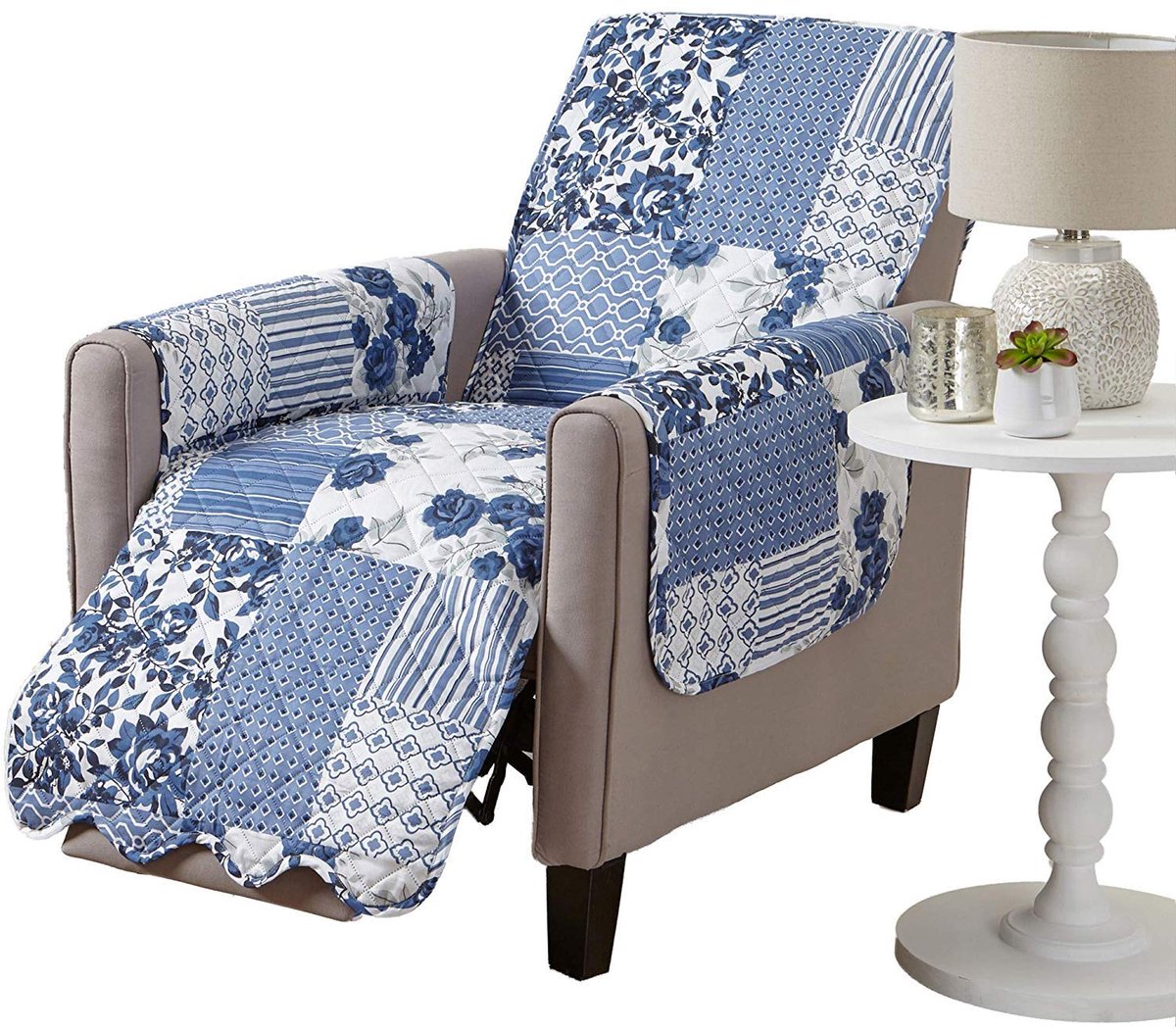 SnelShoppen - Patchwork Meubelbeschermer Fauteuilhoes Vlekbestendig Marineblauw voor Ligstoel, Geschulpte Design, Perfect voor Tuin, Camping en Binnen