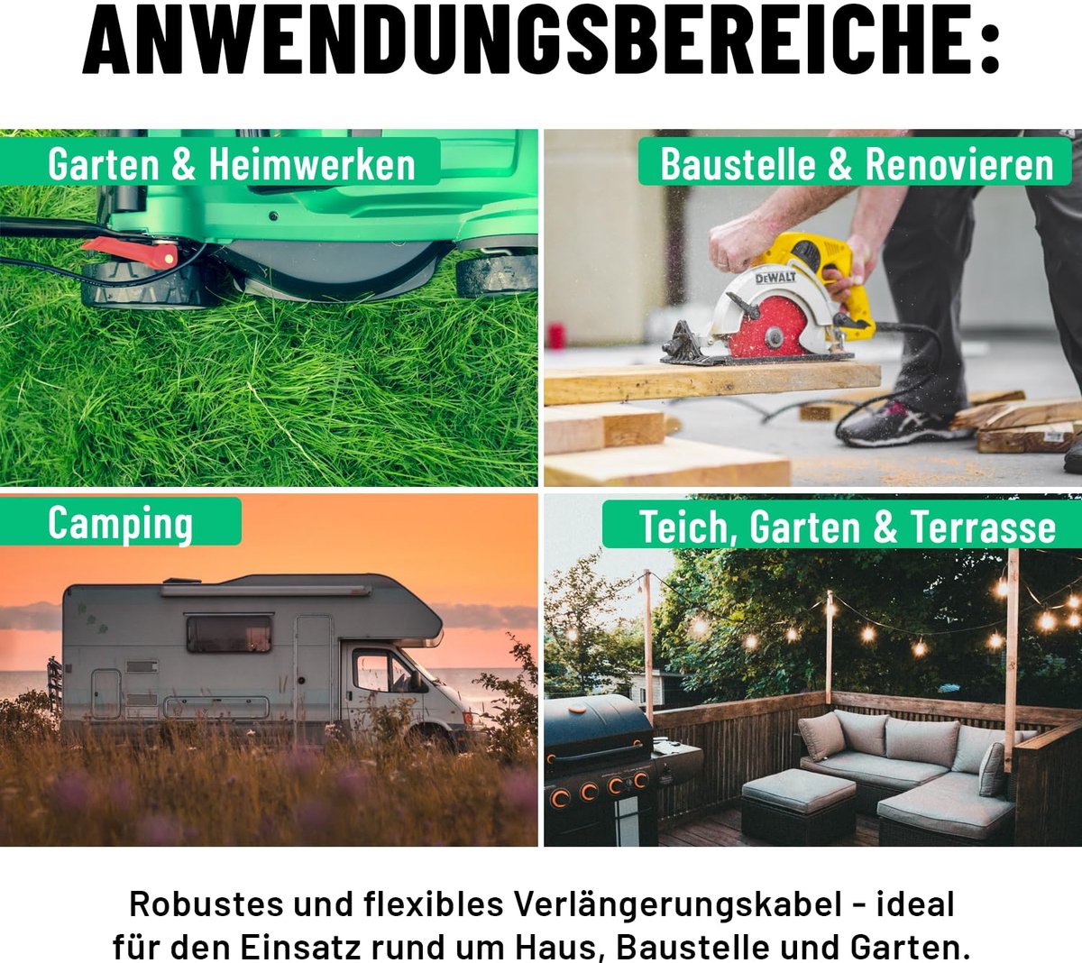 SnelShoppen - 10 Meter Waterdichte 2-voudige Verlengkabel voor Buiten - IP44 Meervoudige Stekkerdoos - Zwart, 3500 W, Perfect voor Tuin, Camping en Fe