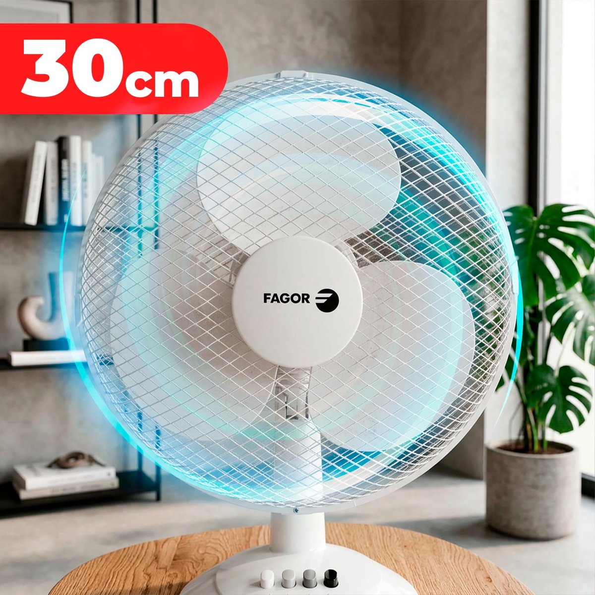 SnelShoppen - Aero Desk Tafelventilator Draaibaar 35 W met 3 Snelheden, Aluminium Motor, Veiligheidsrooster, Compact en Krachtig voor Kantoor, Slaapka