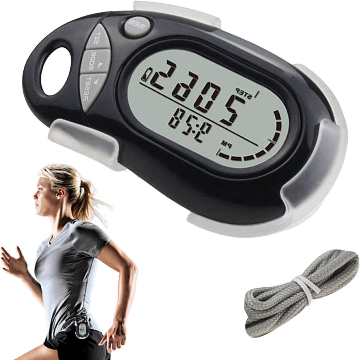 Stappenteller Clip - Kilometerteller Lopen - Activiteit Bijhouden - Groot Digitaal Display - 7.4x4.4x2.7cm - Zwart