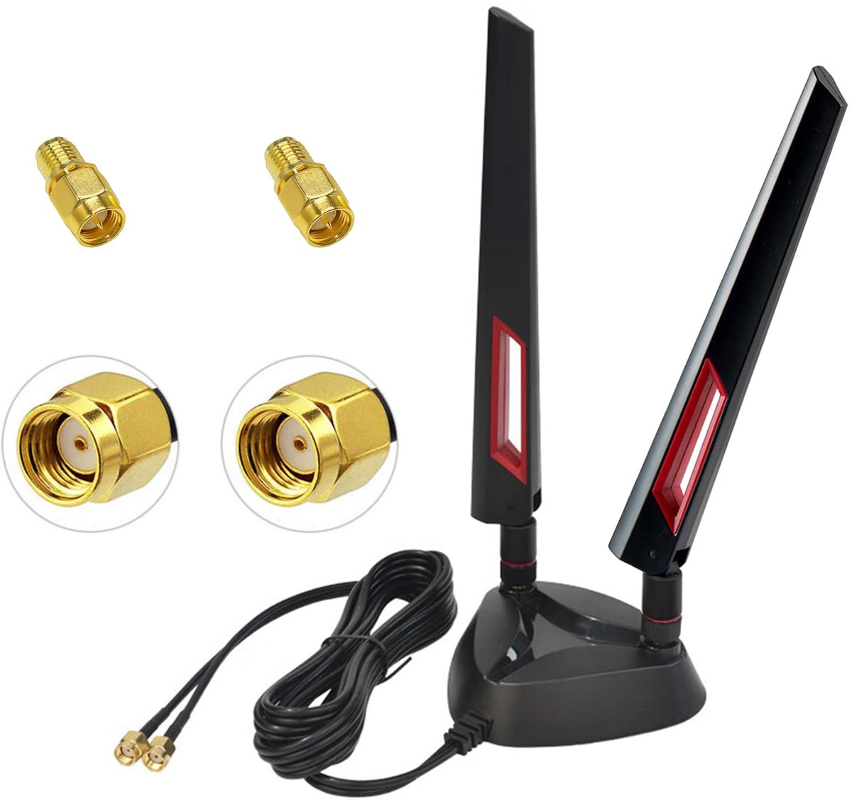 SnelShoppen - WiFi 6E Antenne Tri-Band 6GHz 5GHz 2.4GHz RP-SMA WLAN Magnetische Voet met 2m Verlengkabel voor PC Bluetooth Moederbord Router Camera De