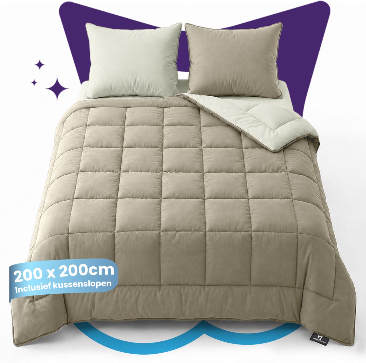 Slaapspeciaal All year dekbed enkel - eazydekbed ® Series Ivoor/Taupe - Dekbed zonder overtrek | 200x200 cm - Hoesloos dekbed - Inclusief Kussenslopen - Bedrukt dekbed zonder overtrek - Dekbed in kleur - Gekleurd dekbed - Tweepersoons Dekbed