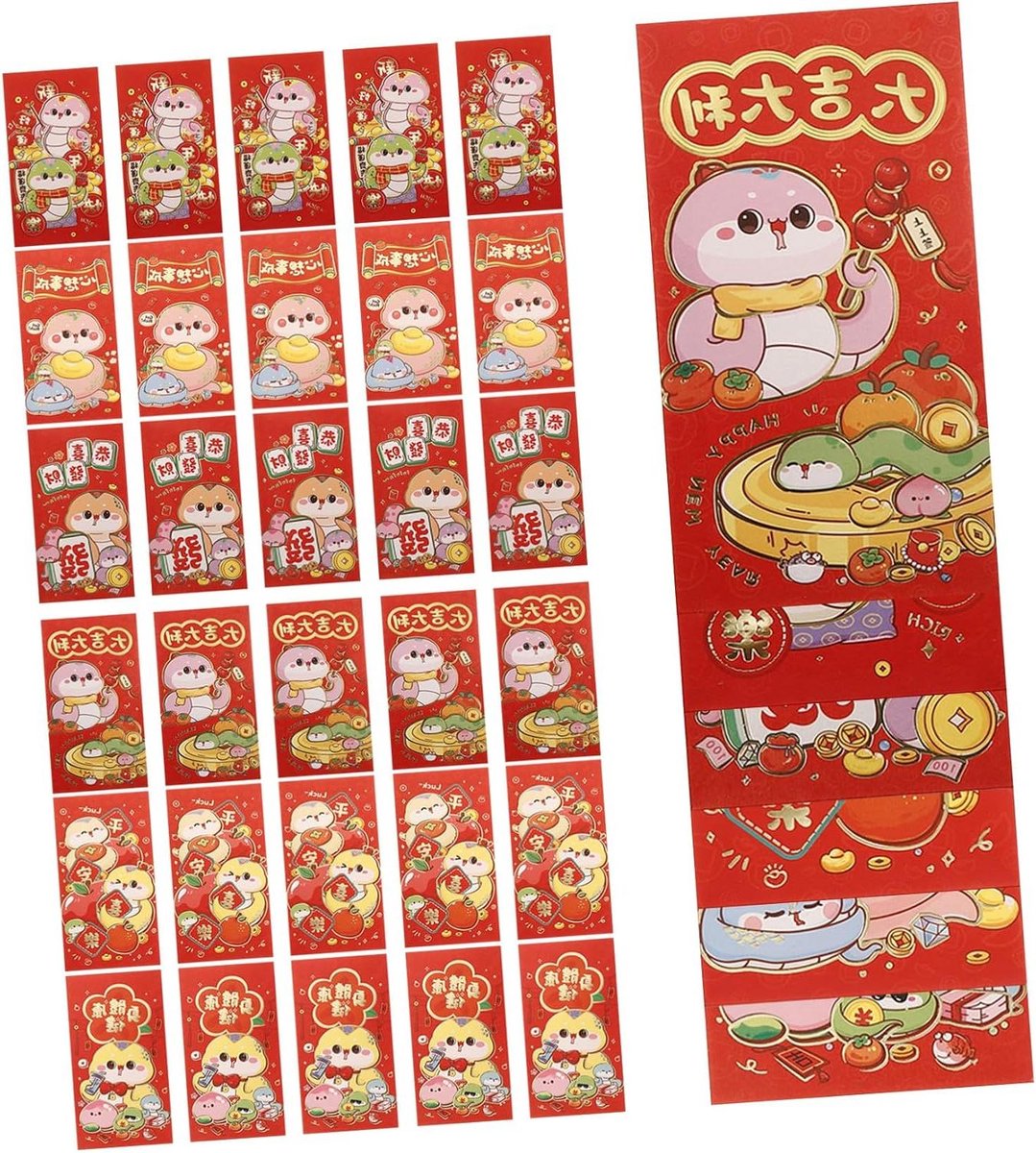 Chinese Nieuwjaar Enveloppen - Gelukszakjes Rode Pakjes - Cadeau Geven - Charmant Slangjaar Ontwerp - 17x9 CM - Rood