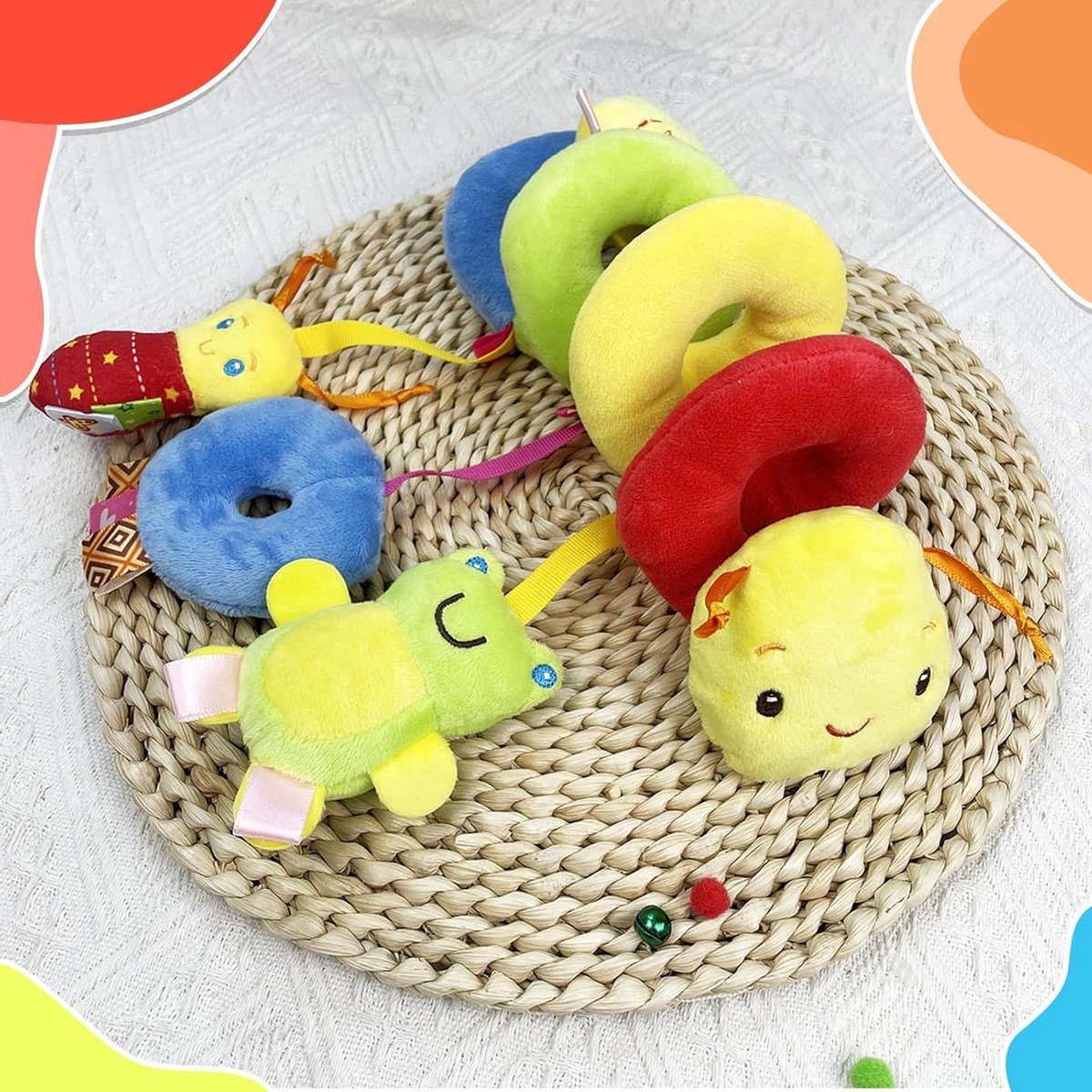 Kinderwagenketting Rups - Babyspeelgoed Ophanging - Baby Entertainment - Sensorisch Stimulerend Speelgoed - 32 x 22 x 1 cm - Kleurrijk