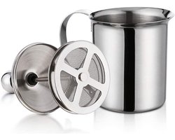 Handmatige Melkopschuimer - Koffiezetapparaat Melkopschuimer - Cappuccino Maken - Dubbel Gaas - 800 ml - Zilver