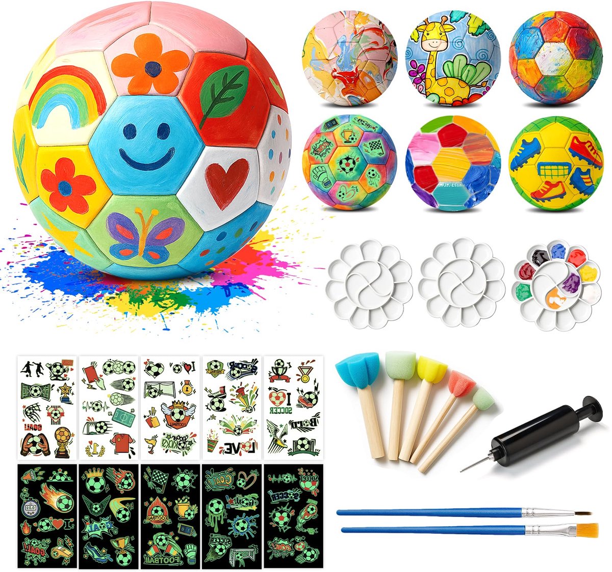 SnelShoppen - Ronronner Voetbalknutselset voor Kinderen - Creatieve Doe-Het-Zelf Schilderset met Pigmentstickers - 6 Stuks Voetbalspeelgoedset voor Jo