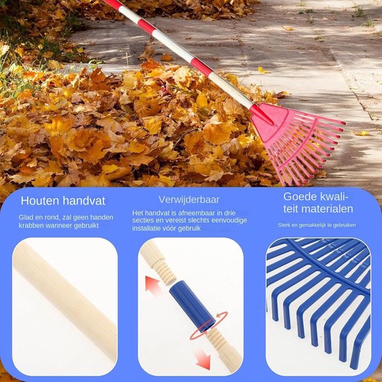 Bladhark Waaivormig - Tuin hark - Gazon reinigen - Afneembare steel - 14 tandig - Rood — afbeelding 4