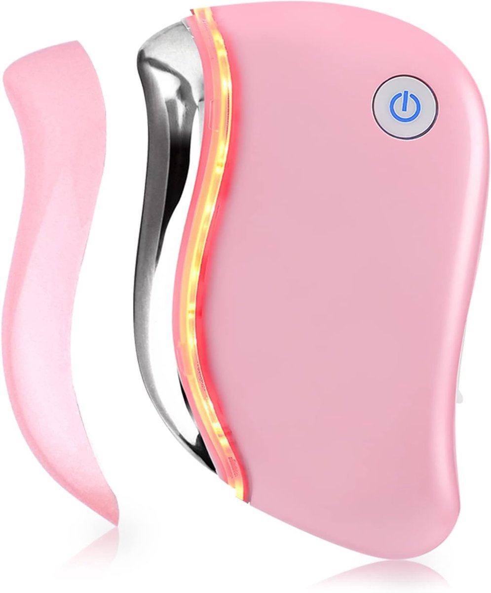 Elektrisch verwarmd Gua Sha-gereedschap, 4-in-1 anti-aging gezichtsmassageapparaat voor contourvorming, huidversteviging en vermindering van dubbele kin